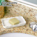 NiHome Ceramic Soap Dish for Bathroom or Kitchen Sink, Raised Floral Design Compact Size 5.7"x3.6"x0.78", Easy to Clean Moisture-Resistant Smooth Surface, Versatile Use for...