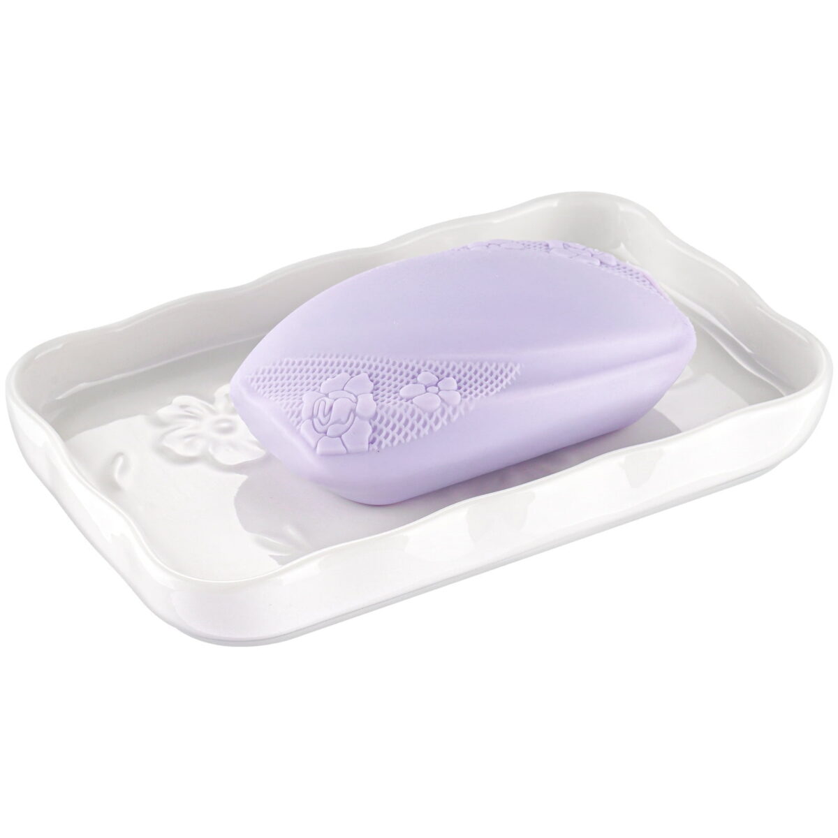 NiHome Ceramic Soap Dish for Bathroom or Kitchen Sink, Raised Floral Design Compact Size 5.7"x3.6"x0.78", Easy to Clean Moisture-Resistant Smooth Surface, Versatile Use for...
