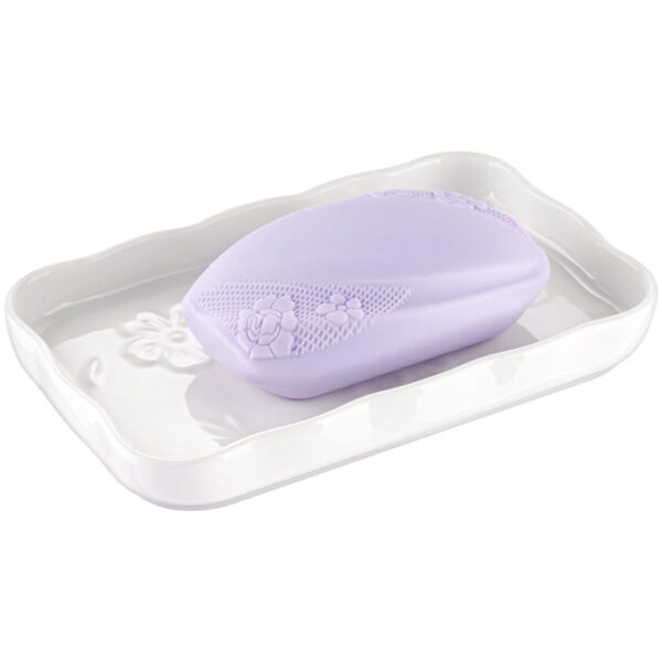 NiHome Ceramic Soap Dish for Bathroom or Kitchen Sink, Raised Floral Design Compact Size 5.7"x3.6"x0.78", Easy to Clean Moisture-Resistant Smooth Surface, Versatile Use for...