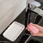 NiHome Ceramic Soap Dish for Bathroom or Kitchen Sink, Raised Floral Design Compact Size 5.7"x3.6"x0.78", Easy to Clean Moisture-Resistant Smooth Surface, Versatile Use for...