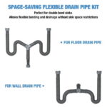 NiHome Flexible 1 1/2" or 1 1/4" P-Trap Pipe Kit with Teflon Tape & Sealing Rings, Drain Tubing Pipes with Connectors & Adapter for Kitchen Bathroom Sink Drain(Double Sink)