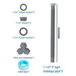 NiHome Flexible 1 1/2" or 1 1/4" P-Trap Pipe Kit with Teflon Tape & Sealing Rings, Drain Tubing Pipes with Connectors & Adapter for Kitchen Bathroom Sink Drain(Double Sink)