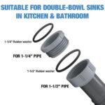 NiHome Flexible 1 1/2" or 1 1/4" P-Trap Pipe Kit with Teflon Tape & Sealing Rings, Drain Tubing Pipes with Connectors & Adapter for Kitchen Bathroom Sink Drain(Double Sink)
