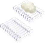 NOGIS 2 Pieces Rectangular Clear Plastic Bar Soap Holder Bar Holder Tray Soap Sponge Holder Soap Soap Dish for Kitchen Bathroom Shower Counter Restaurant Counter