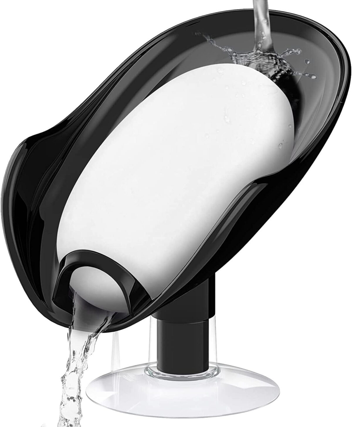 NPET Self Draining Plastic Soap Dish Bar Holder with Suction Cup, Sponge Holder for Bathroom, Shower, Tub and Kitchen Sink, Black 1PC