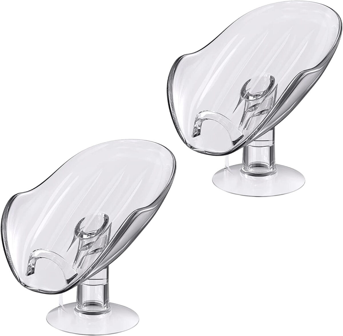 NPET Self Draining Plastic Soap Dish Bar Holder with Suction Cup, Sponge Holder for Bathroom, Shower, Tub and Kitchen Sink, Clear 2PCS