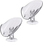 NPET Self Draining Plastic Soap Dish Bar Holder with Suction Cup, Sponge Holder for Bathroom, Shower, Tub and Kitchen Sink, Clear 2PCS