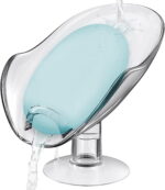 NPET Self Draining Plastic Soap Dish Bar Holder with Suction Cup, Sponge Holder for Bathroom, Shower, Tub and Kitchen Sink, Clear 1PC