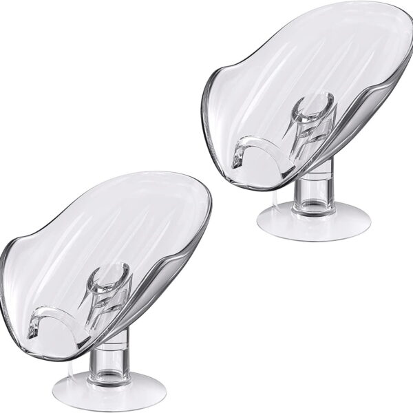 NPET Self Draining Plastic Soap Dish Bar Holder with Suction Cup, Sponge Holder for Bathroom, Shower, Tub and Kitchen Sink, Clear 2PCS