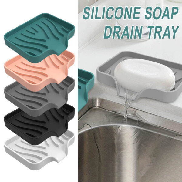 Ontiwes Silicone Soap Dishes for Bathroom with Self Draining, Kitchen Sink Organizer, Sponge Holder, Shower Soap Holder