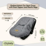 Open Box CozyBaby Quilted Infant Car Seat Cover w/ Dual Zippers & Elastic Edge