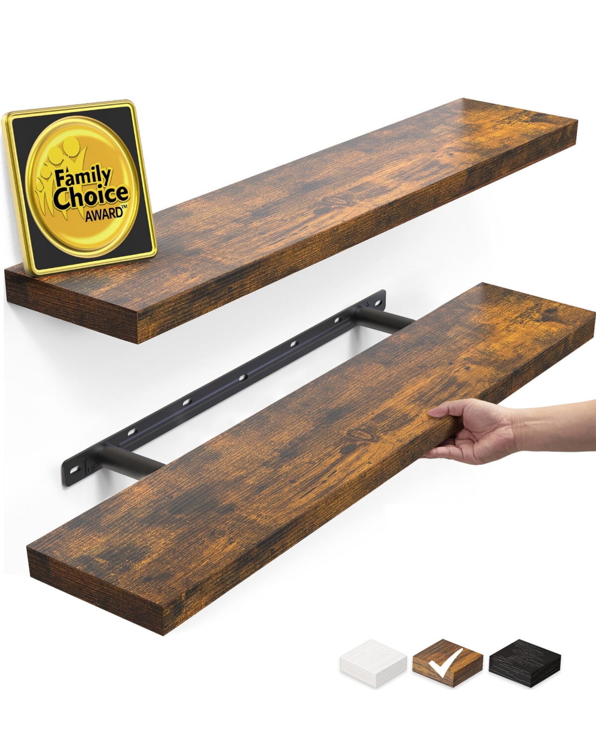 Ophanie 22.5 inch 2 Pack Wood Floating Shelves, Hanging Float Shelf for Wall Mounted Decorative Shelves, 6.7 x 23 Inch, Set of 2, Rustic Brown