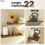 Ophanie 22.5 inch 2 Pack Wood Floating Shelves, Hanging Float Shelf for Wall Mounted Decorative Shelves, 6.7 x 23 Inch, Set of 2, Rustic Brown
