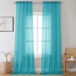 OVZME 2 Panels Sheer Panels 120 inch Extra Long, Soft indoor Outdoor Sheer Curtains Ready Made Turquoise Curtains for Living Room Quick & Easy to Dry for Pool/Yard, 42"W x...