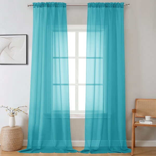 OVZME 2 Panels Sheer Panels 120 inch Extra Long, Soft indoor Outdoor Sheer Curtains Ready Made Turquoise Curtains for Living Room Quick & Easy to Dry for Pool/Yard, 42"W x...
