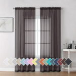 OVZME 2 Pieces Sheer Curtain Panel Set 84" inches Long, Top Dual Rod Pocket Solid Voile Window Drapes Treatment for Kitchen/Bedroom/Living Room Backdrop, 42W x 84L, Chocolate