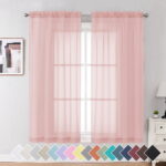OVZME Blush Pink Sheer Curtain Panel Pair 63 inch Length, Light Filtering Window Curtain Drapes Treatment for Kitchen, Bedroom Living and Children Room, Voile Top Dual Rod...