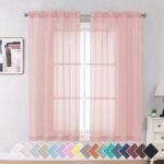 OVZME Blush Pink Sheer Curtain Panel Pair 63 inch Length, Light Filtering Window Curtain Drapes Treatment for Kitchen, Bedroom Living and Children Room, Voile Top Dual Rod...