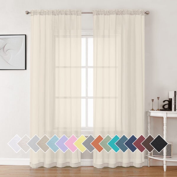 OVZME Cream Sheer Curtains 84 inch Length 2 Panels Set, Semi Transparent Voile Rod Pocket Sheer Window Drapes for Bedroom Living Room Dining Wedding Party Backdrop, 2 Pieces 42W...