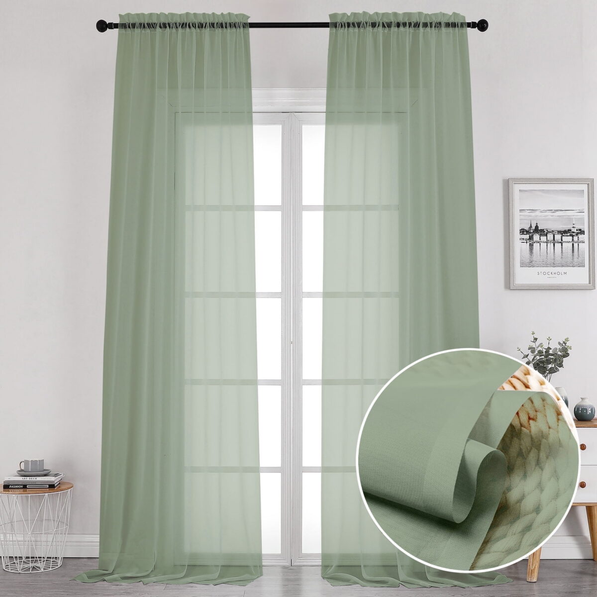 OVZME Extra Long Sheer Curtains 120 inches Length 2 Panels, Elegant Texture Semitransparent Vertical Window Shade Backdrops for Home Office Sunroom Country House, 42 Wide x 120...