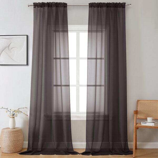 OVZME Extra Long Sheer Window Curtain 120 inch 2 Pcs,Rod Pocket Durable Soft Touching Backdrop Drapes Window Treatments for Living Room/Farmhouse/Hotel,42W x 120L inches,Chocolate