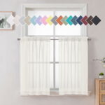 OVZME Ivory Window Sheer Curtain Tiers 36 Inch Length 2PCS, Dual Rod Pocket Short Voile Light Filtering Sheer Window Curtians for Small Window Bathroom Cafe Living Room...