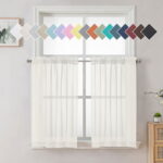 OVZME Ivory Window Sheer Curtain Tiers 36 Inch Length 2PCS, Dual Rod Pocket Short Voile Light Filtering Sheer Window Curtians for Small Window Bathroom Cafe Living Room...