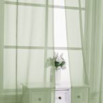 OVZME Light Green Sheer Curtain Panel Pair 63 inch Length,Light Filtering for Kitchen, Bedroom Living Room and Children Room, Voile Top Dual Rod Pocket,2 Pack of 42"x63" Size