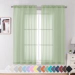 OVZME Light Green Sheer Curtain Panel Pair 63 inch Length,Light Filtering for Kitchen, Bedroom Living Room and Children Room, Voile Top Dual Rod Pocket,2 Pack of 42"x63" Size