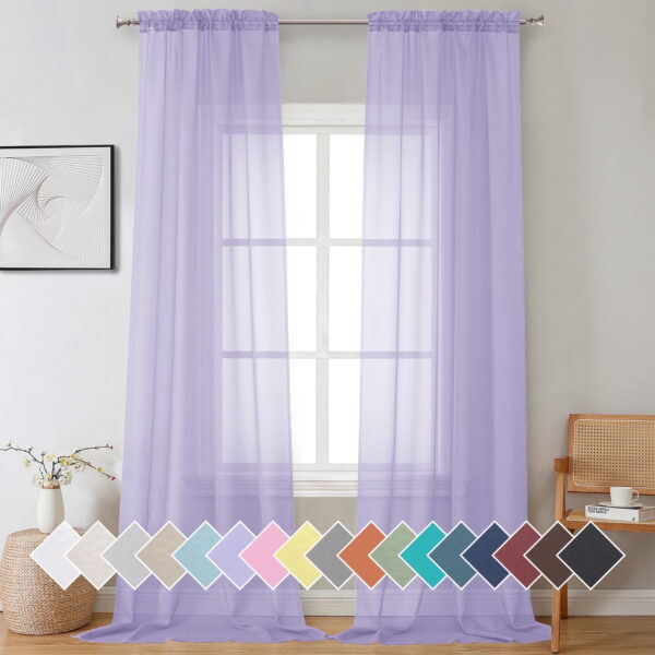 OVZME Long Sheer Curtain Panels 108 inch Long 2 Pack,Purple Basic Rod Pocket Minimalist Large Drapes Voile Window Treatments for Hotel/Wedding/Party/Bedroom/Canopy,42W x 108L...
