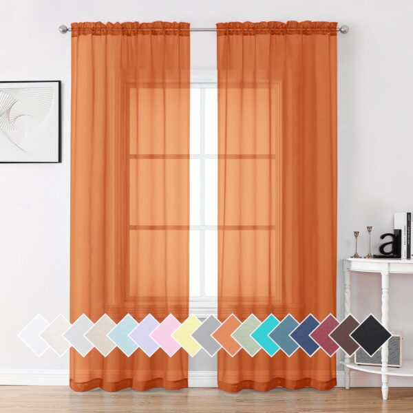 OVZME Orange Sheer Curtains 84 inch Length 2 Panels Set, Semi Transparent Voile Rod Pocket Sheer Window Drapes for Bedroom Living Room dining Wedding Party Backdrop, 42W x 84L...
