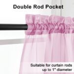 OVZME Pink Sheer Kitchen Curtain Tiers 2 Panels, Light Filtering Small Curtains for Bathroom Living Room Cafe Basement ,W42 x L24 inch, Set of 2, Pink