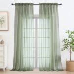 OVZME Sage Green Sheer Curtains 96 Inches Long 2 Panels with Rod Pocket, Soft Voile Light Filtering & Privacy Fabric, Elegant Drapes for Living Room or Bedroom Windows, Each 59"...