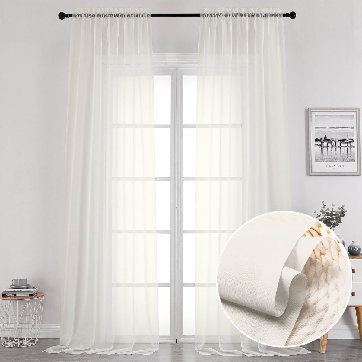 OVZME Sheer Curtains 120" Extra Long, 2 Pieces, Rod Pocket Top Soft Voile Texture Window Draperies Lightweight & Airy Panels for Wedding Arch/Bedroom, 84" Wide Total, Each 42W x...