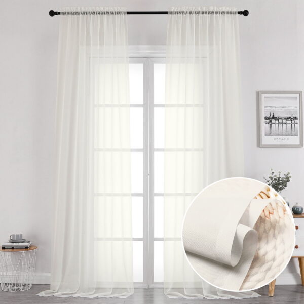 OVZME Sheer Curtains 120" Extra Long, 2 Pieces, Rod Pocket Top Soft Voile Texture Window Draperies Lightweight & Airy Panels for Wedding Arch/Bedroom, 84" Wide Total, Each 42W x...