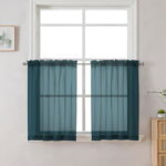 OVZME Sheer Kitchen Curtain Tiers 2 Pack, Light Filtering Small Curtains Short Bathroom Living Room Cafe Basement Voile Window Curtains Top Rod Pocket, 42W x 24L Inches, Dusty Blue