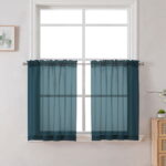 OVZME Sheer Kitchen Curtain Tiers 2 Pack, Light Filtering Small Curtains Short Bathroom Living Room Cafe Basement Voile Window Curtains Top Rod Pocket, 42W x 24L Inches, Dusty Blue