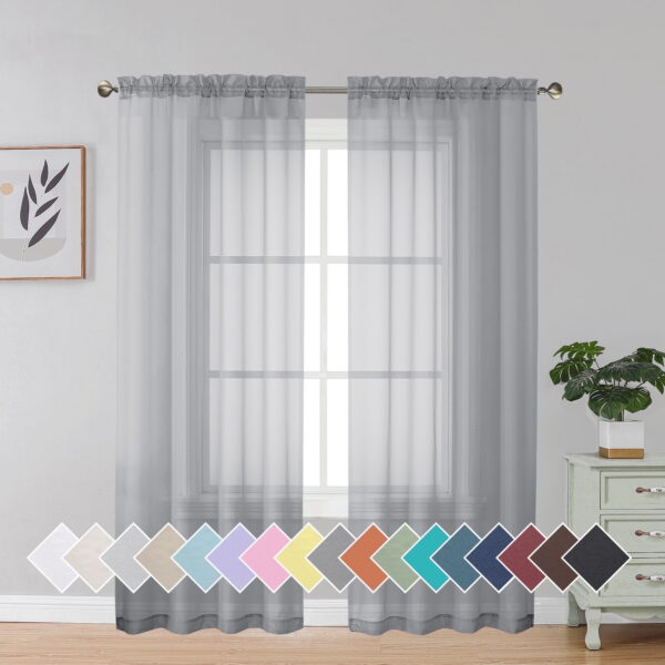 OVZME Sheer Window Curtain Panels 72 inches Length 2 Pieces, Voile Top Dual Rod Pockets Light Filtering Airy Trendy Drapes Window Treatment for Living Room/ Kid's Room/Bedroom,...