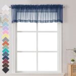 OVZME Sheer Window Valance Curtains, Light Filtering Kitchen Valances Windows Treatment Small Rod Pockets Voile Sheer Curtains for Living Room/Bathroom/Basement, 2 Panels Set,...