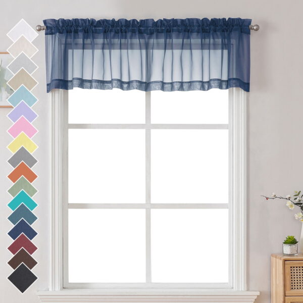 OVZME Sheer Window Valance Curtains, Light Filtering Kitchen Valances Windows Treatment Small Rod Pockets Voile Sheer Curtains for Living Room/Bathroom/Basement, 2 Panels Set,...