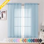 OVZME Sky Blue Sheer Window Curtains 63 inch Length 2 Pcs, Rod Pocket Voile Drapes for Bedroom Living Room Semi Sheer Curtain Panels Window Treatments for...