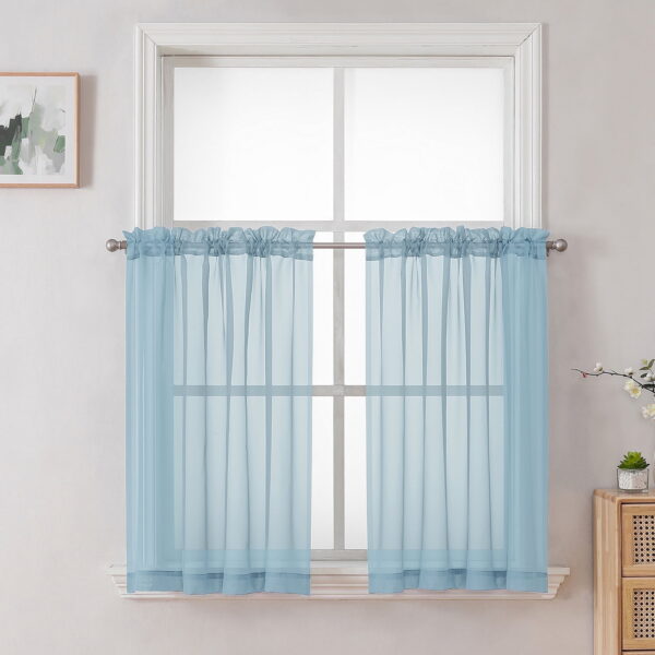 OVZME Sky Blue Window Sheer Curtains Tiers 36 Inch Length, Top Dual Rod Pocket Short Voile Sheer Window Curtians for Small Window Bathroom Cafe Living Room Farmhouse, 2PCS 42W x...