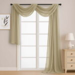 OVZME Taupe Sheer Extra Long Curtains 216 Inch Length, Rod Pocket Window Scarf Backdrop for Party, 1PC, 42 x 216 Inch, Taupe