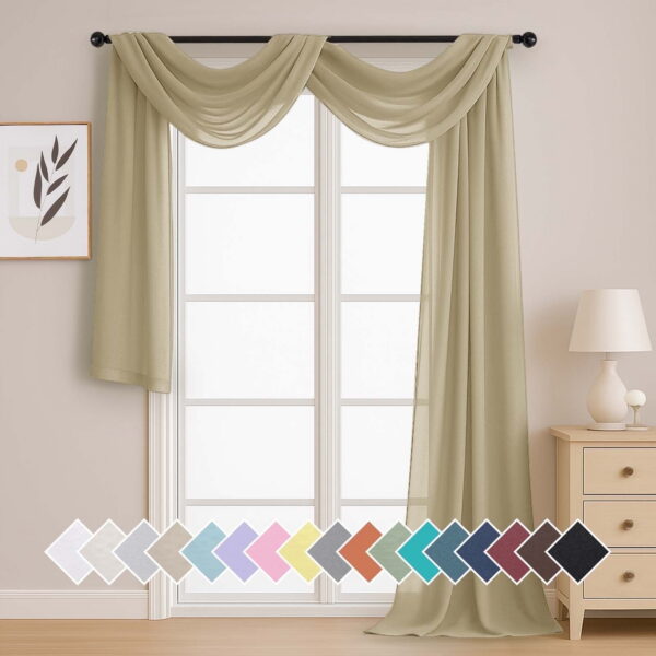 OVZME Taupe Sheer Extra Long Curtains 216 Inch Length, Rod Pocket Window Scarf Backdrop for Party, 1PC, 42 x 216 Inch, Taupe