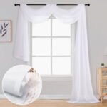 OVZME White Sheer Scarf Valances for Windows 216 inch Extra Long, Window Scarf Drapes Rod Pocket Backdrop for Wedding Arch Draping/Party/Canopy Bed/Living Room, 1PC, 42 inch...