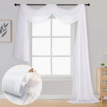 OVZME White Sheer Scarf Valances for Windows 216 inch Extra Long, Window Scarf Drapes Rod Pocket Backdrop for Wedding Arch Draping/Party/Canopy Bed/Living Room, 1PC, 42 inch...