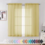OVZME Yellow Sheer Curtains 54 Inches Long 2 Panels, Light Filtering Sheer Panels for Kitchen Elegant Airy Transparent Draperies for Gilrs Living Room Nursery Room, Dual Rod...