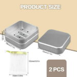 Pack of 2 Soap Boxes with Removable Draining Rack, Dingrich Aluminium Soap Box Square Soap Dish, Soap Container and Soap Bag for Home Bathroom Gym Travel Camping Hotel (3.1 x...