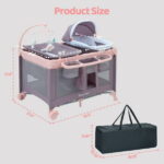 Pamo Babe 4-in-1 Baby Playard with Bassinet & Changing Table for Newborn,4-Panels Playpen