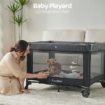 Pamo Babe 4-in-1 Baby Playard with Bassinet & Changing Table for Newborn,Grey